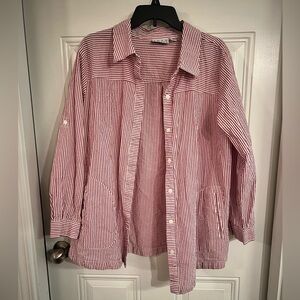 Red and White Striped Button-Up Shirt